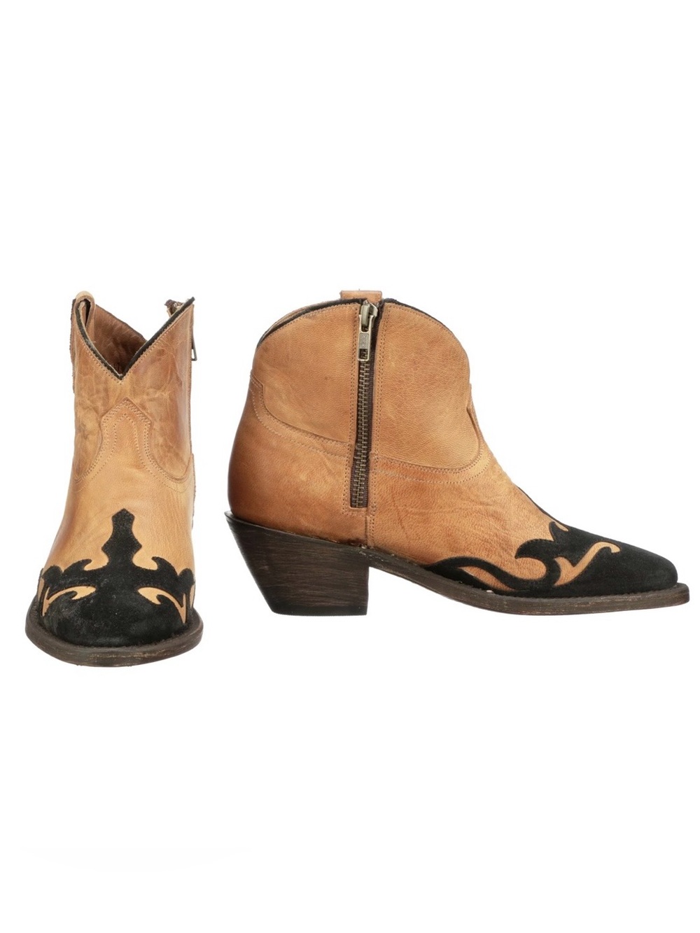 Lucchese Rosa Ankle Boot 7 1/2 B Tan Brown Leather Black Suede 6067
